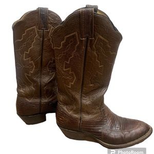 VINTAGE COWBOY BOOTS Bona Allen 60s/70s Brown Lizard skin & leather SZ 8.5 MENS